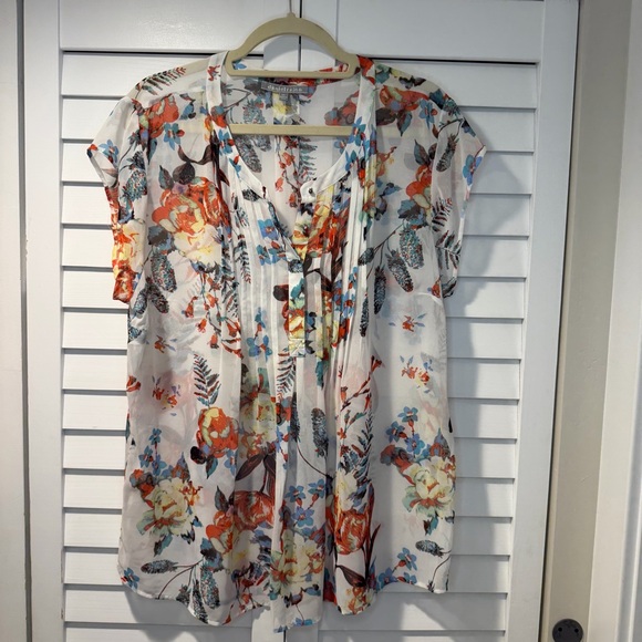 Daniel Rainn Floral Pleated Blouse White Multicolor Size XXL - Picture 3 of 16